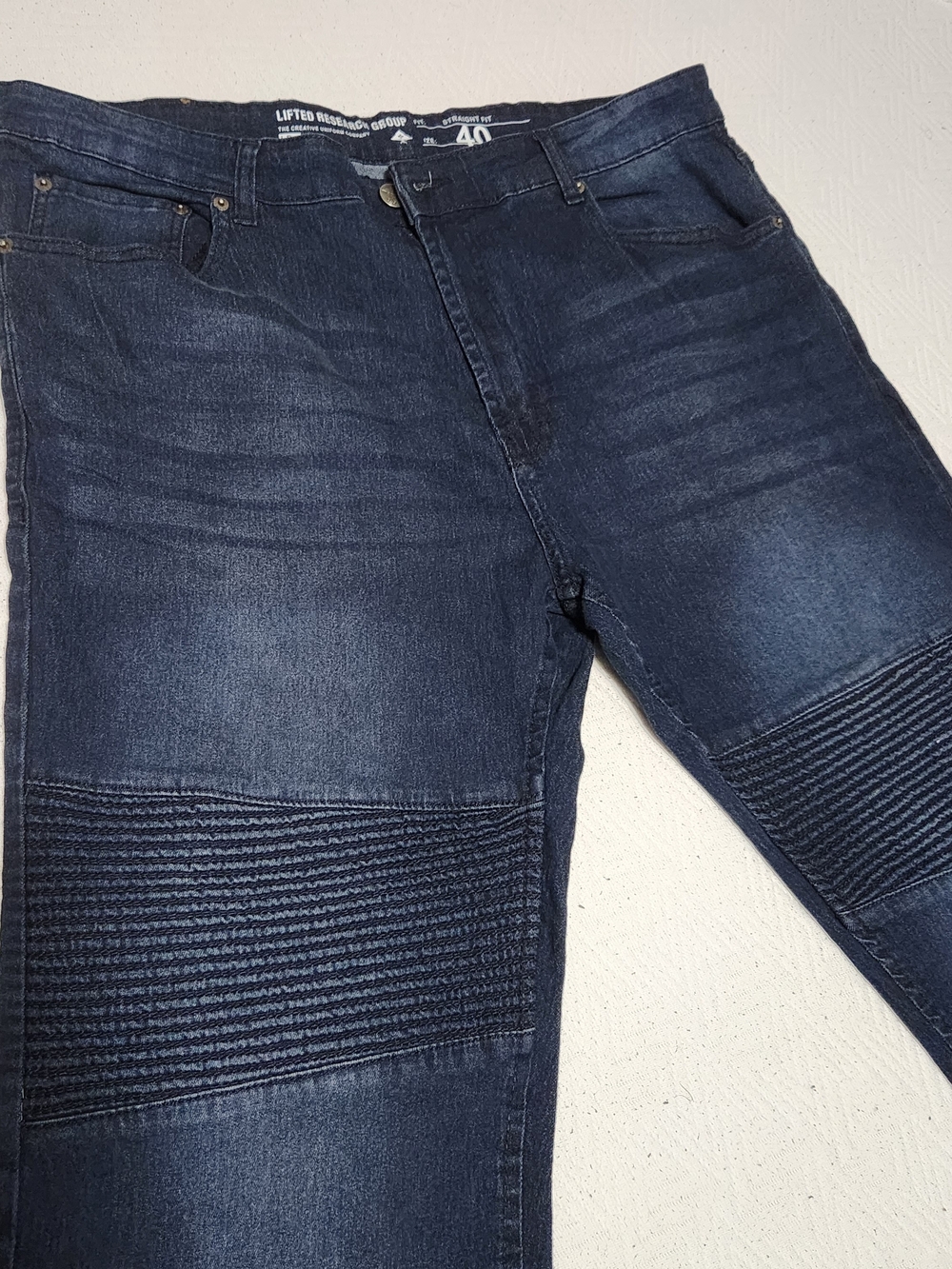 Lrg Men's Dark Blue Slim Ribbed-Knee Jeans